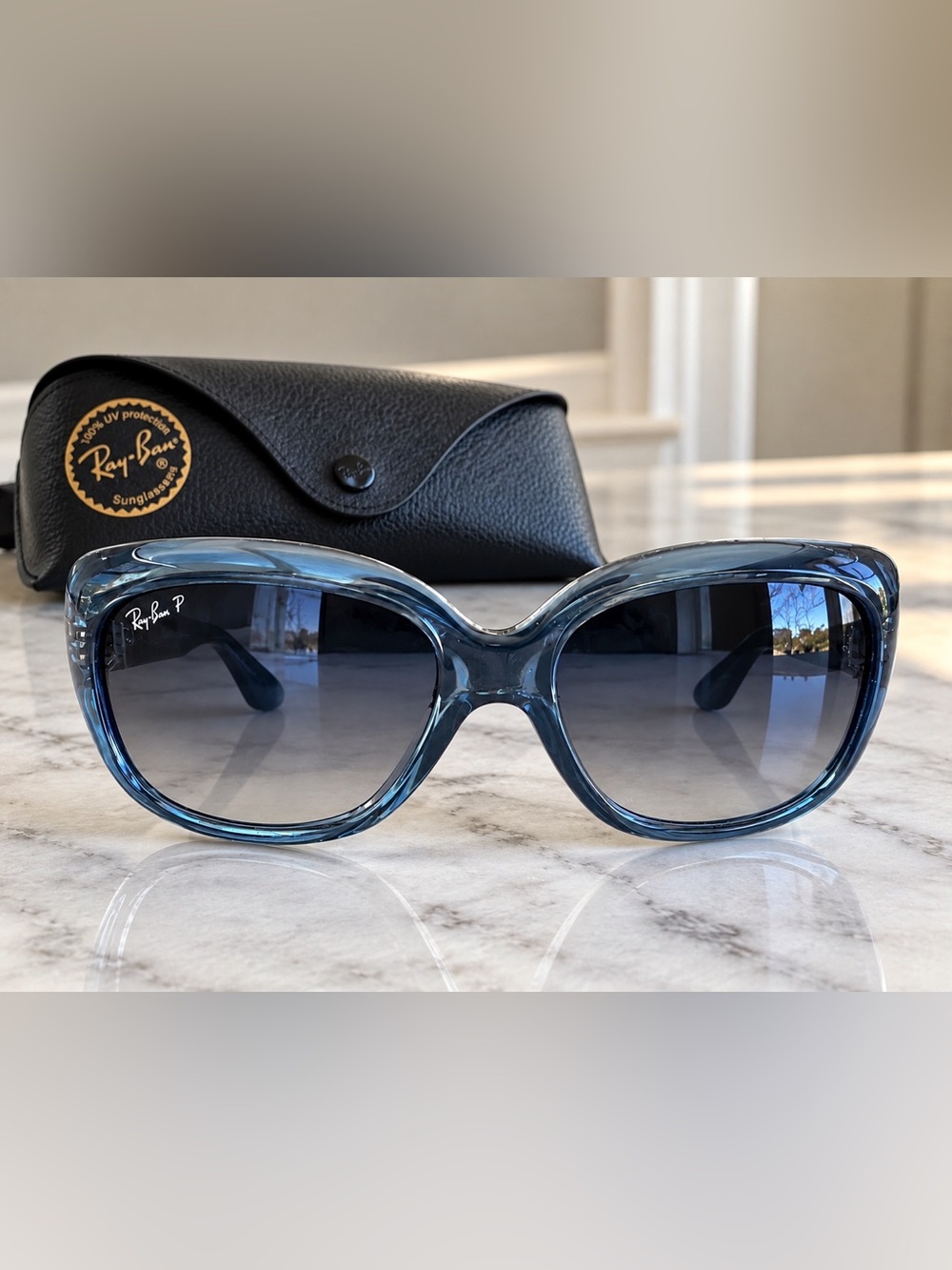Ray-Ban Jackie Ohh Polarized Sunglasses in Blue, Polarized lenses, Made in Italy